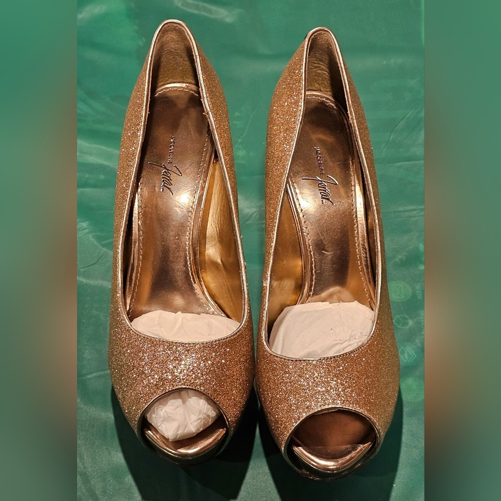 J.Renee Gold Glitter Peep-Toe Heels